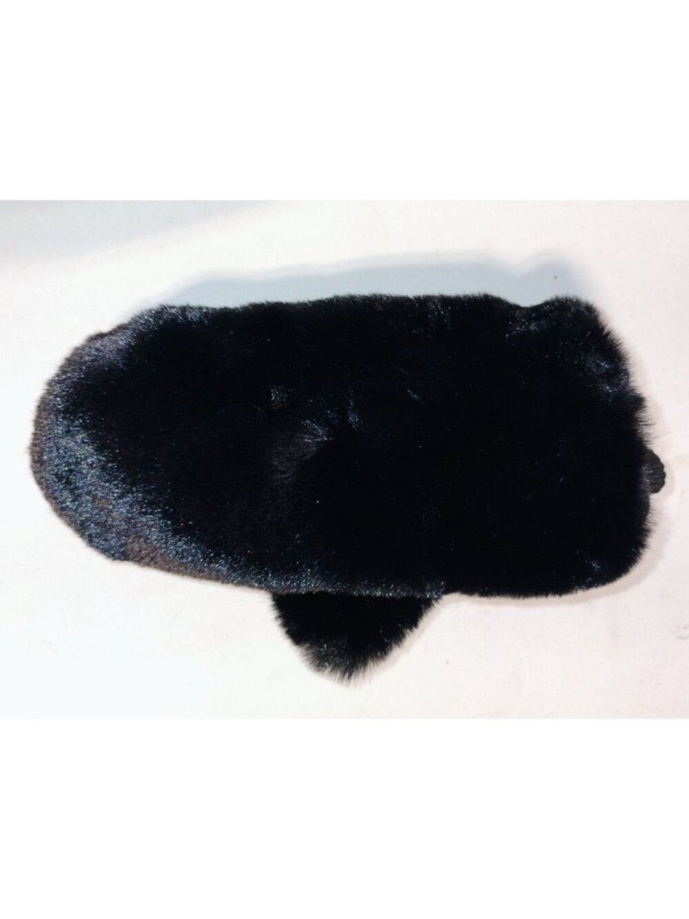 Black Faux Fur Mittens 100% Polyester Fabric Ribbed Wrist - Picture 2 of 7
